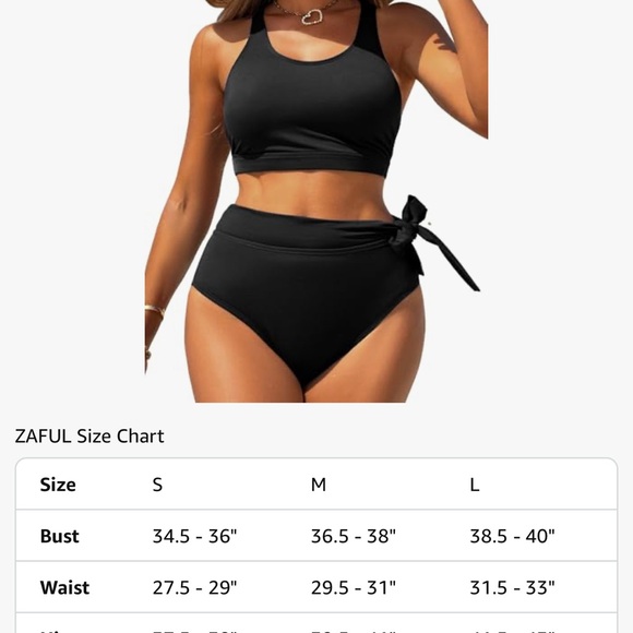 Zaful Black Bikini Set with High-Waisted Bottoms 8-10 - Picture 7 of 8